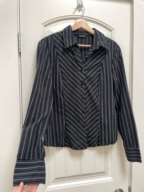 Black and White Striped Button-Up Shirt